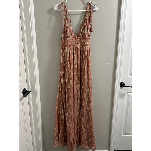 Altar'd State Dusty Coral Metallic Maxi Dress size Small - Picture 2 of 9